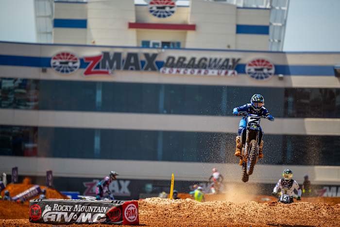 Cooper Webb catches some good air right in front of the media center and suites at zMAX Dragway. Photo provided by Dan Beaver.